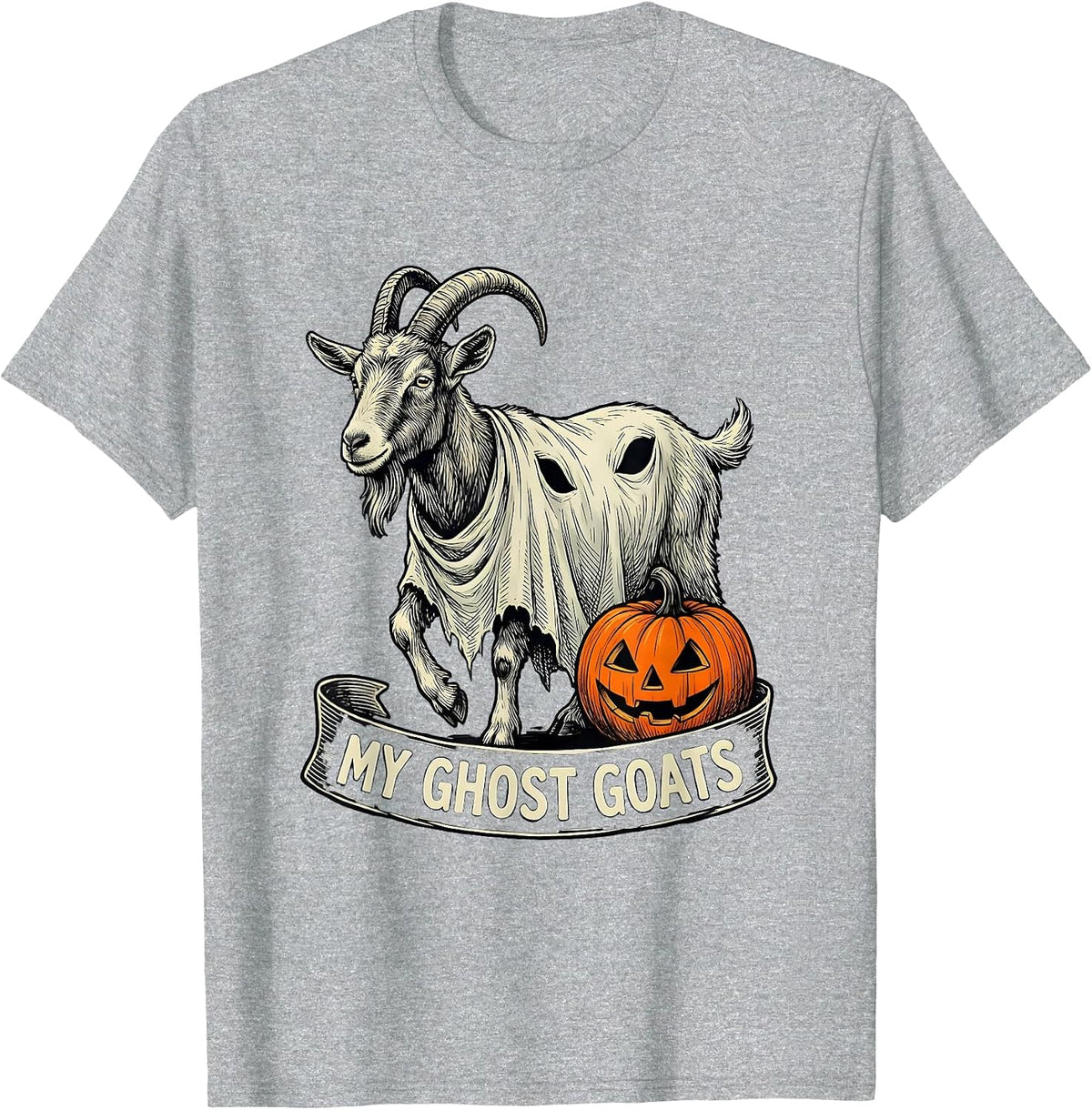 Men's My Ghost Goats Funny Goat Lover Halloween Spooky Season T-Shirt - Heather Grey