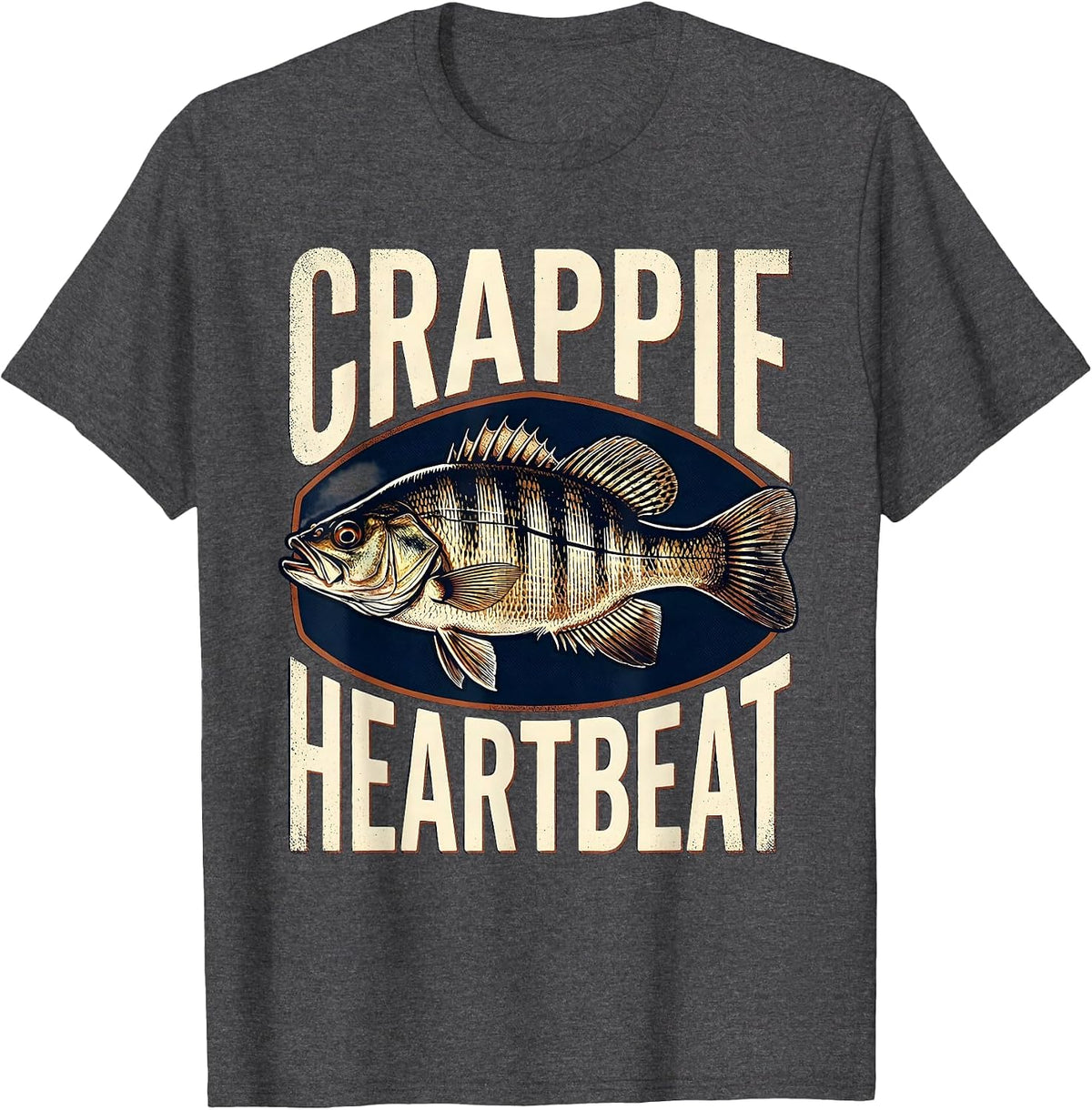 Crappie Heartbeat Vintage Fishing Angler Wildlife Enthusiast T-Shirt - Dark Heather Grey