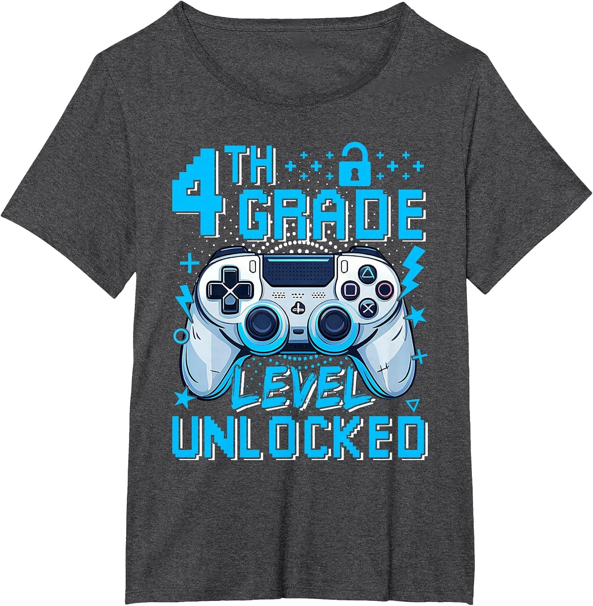 4th Grade Level Unlocked Video Game First Day Boy Kid T-Shirt - Dark Heather Grey
