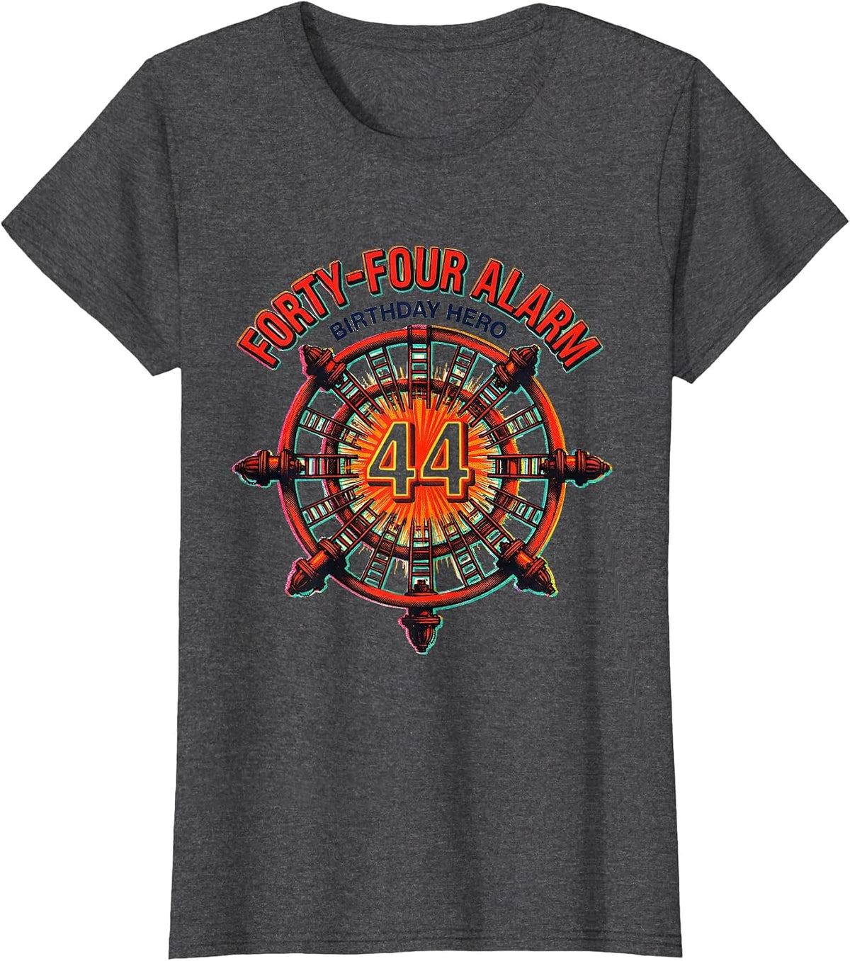 Women's Forty-Four Alarm Birthday Hero Firefighter Toddler Boy Party T-Shirt - Dark Heather Grey