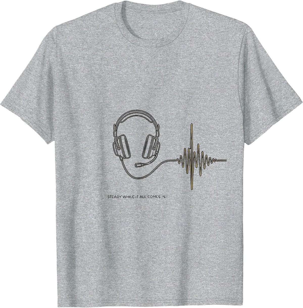 Men's Steady While It All Comes In Thin Gold Line 911 Dispatcher T-Shirt - Heather Grey