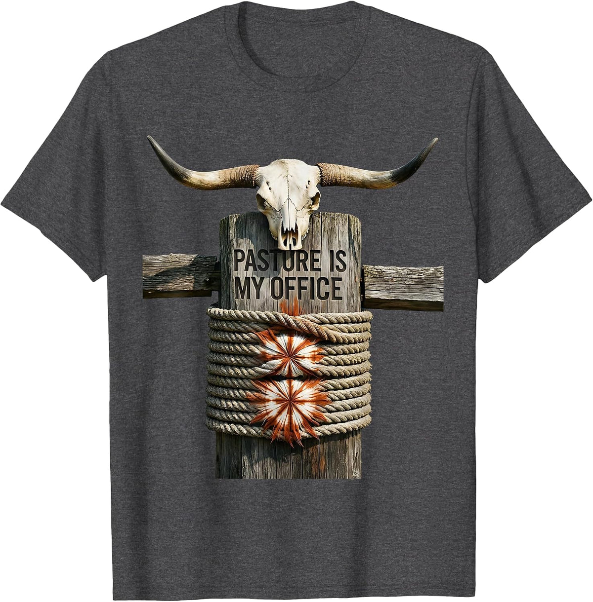 Men's Pasture Is My Office Funny Cow Farmer Design T-Shirt - Dark Heather Grey