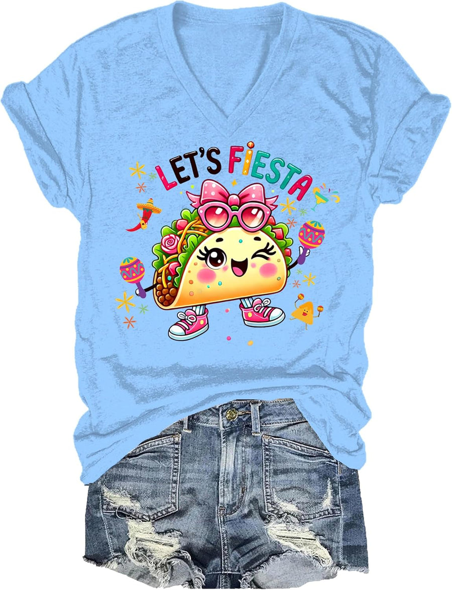Cinco De Mayo Shirt Women Let's Fiesta Tshirt Lets Fiesta T Shirt Funny Cinco De Mayo Mexican Party T-Shirt - V-Neck