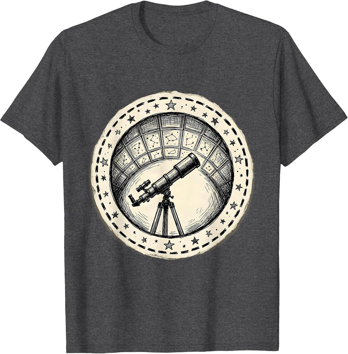 Teacher Astronomer Starry Classroom Telescope Art T-Shirt - Dark Heather Grey