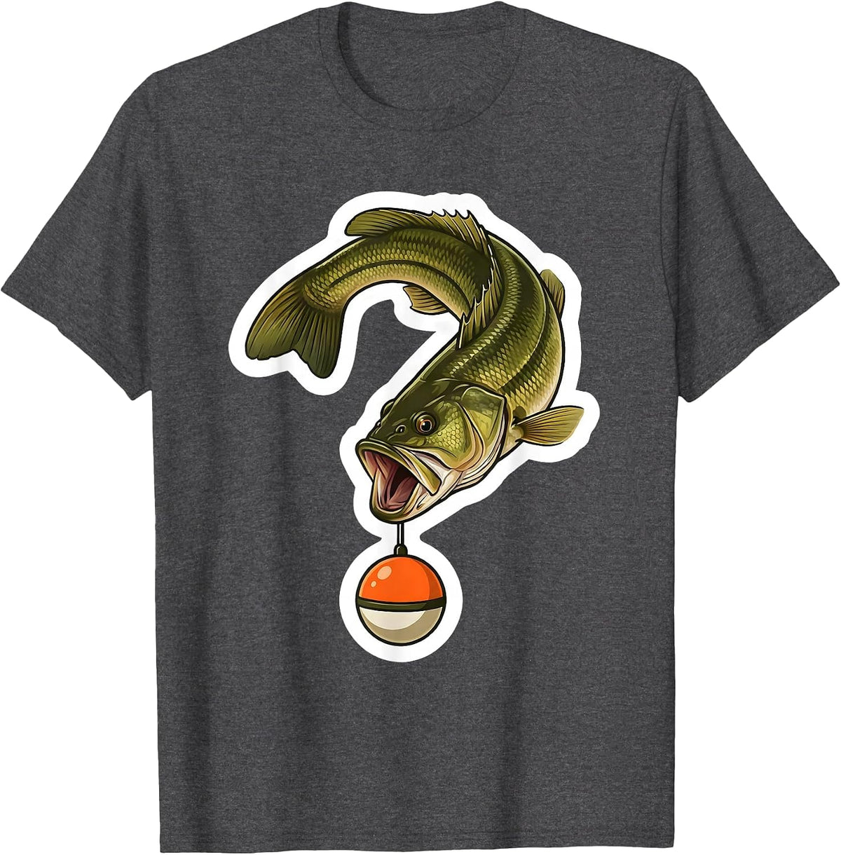 Question Mark Bass Fishing Humor Sticker T-Shirt - Dark Heather Grey