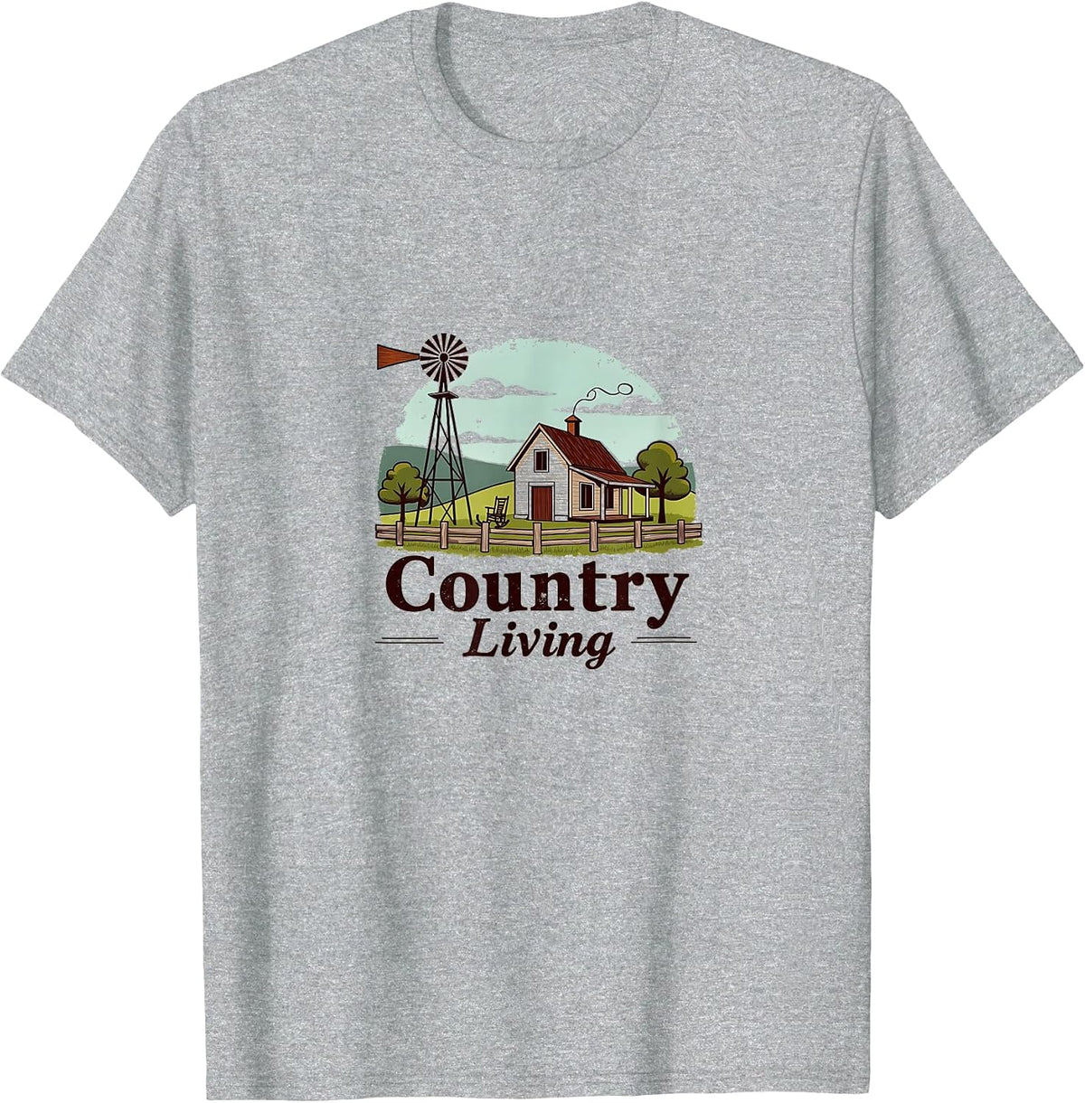 Country Living Farmhouse Windmill Scene Rustic T-Shirt - Heather Grey