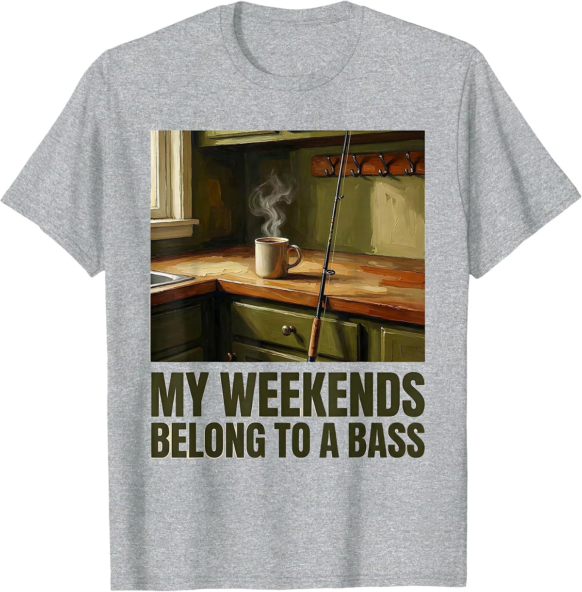 Men's My Weekends Belong To A Bass Funny Fishing Dad Fisherman T-Shirt - Heather Grey
