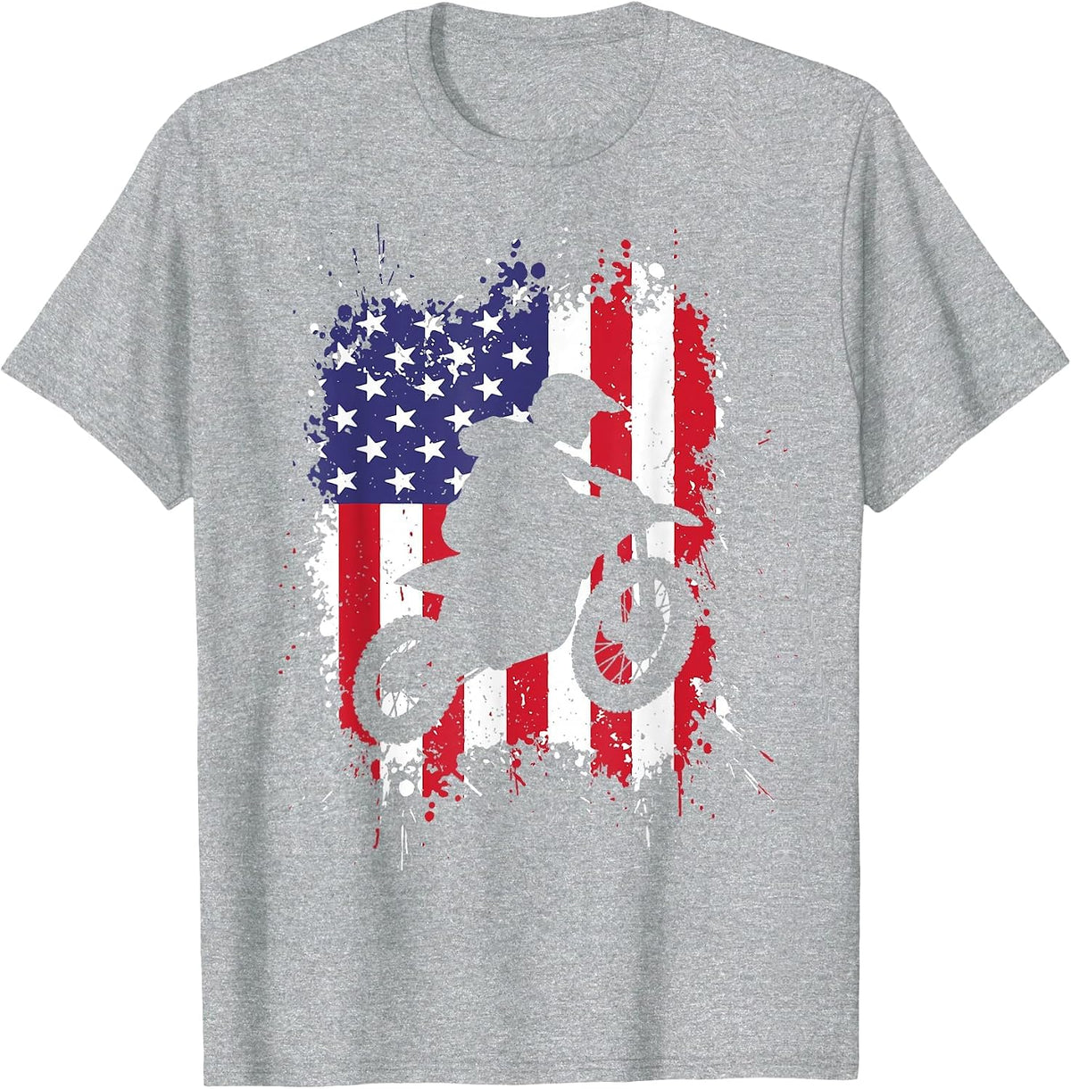 Best Dirt Bike for Men Boys Dirtbike Racing US Flag Biker T-Shirt - Heather Grey