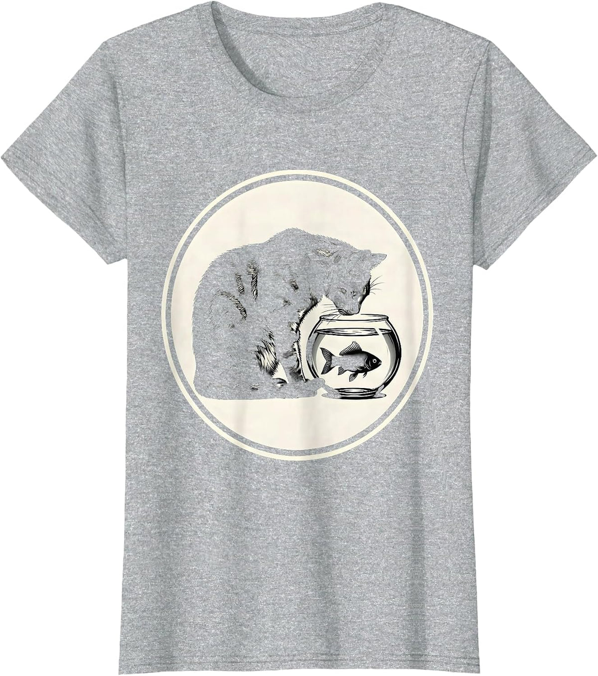 Bengal Cat Staring Into Fish Bowl Lover Gift T-Shirt - Heather Grey
