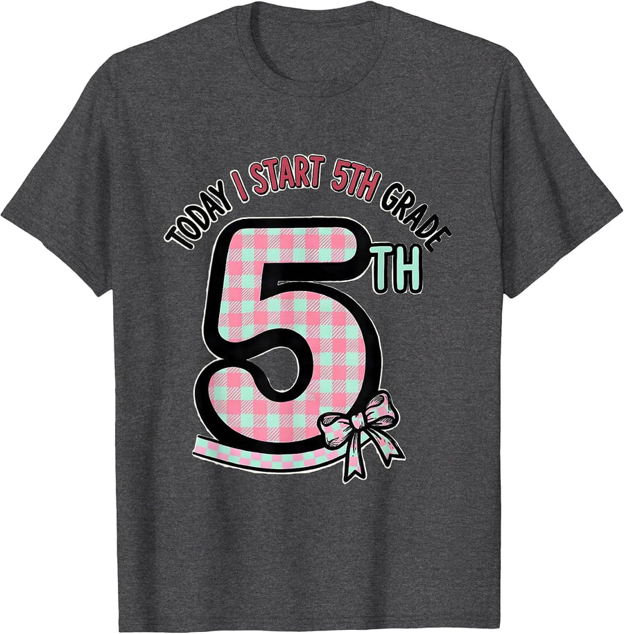 Men's Today I Start 5th Grade Coquette Bow Back To School Girl T-Shirt - Dark Heather Grey