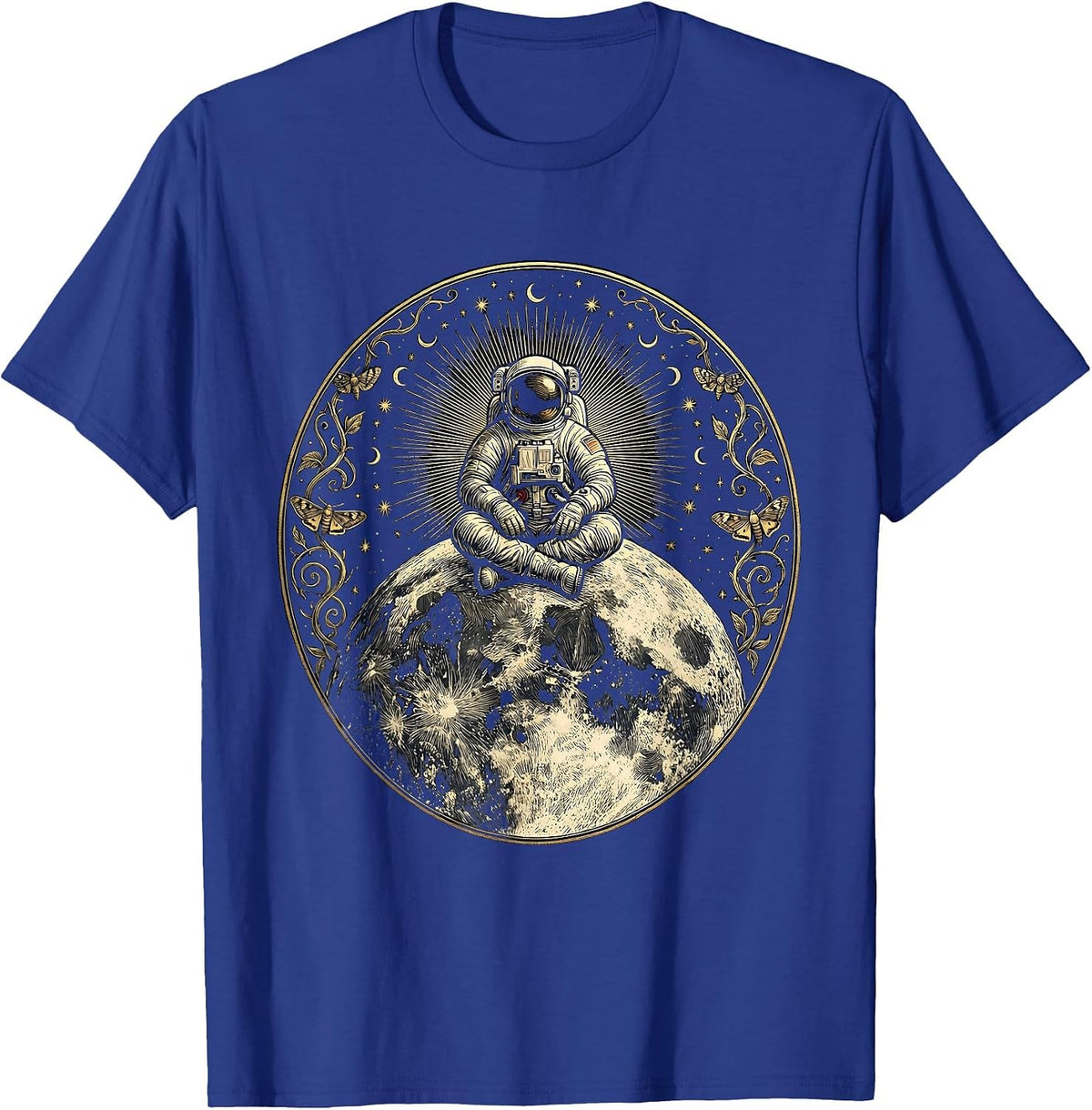Astronaut Sitting on the Moon Space Illustration T-Shirt - Royal Blue