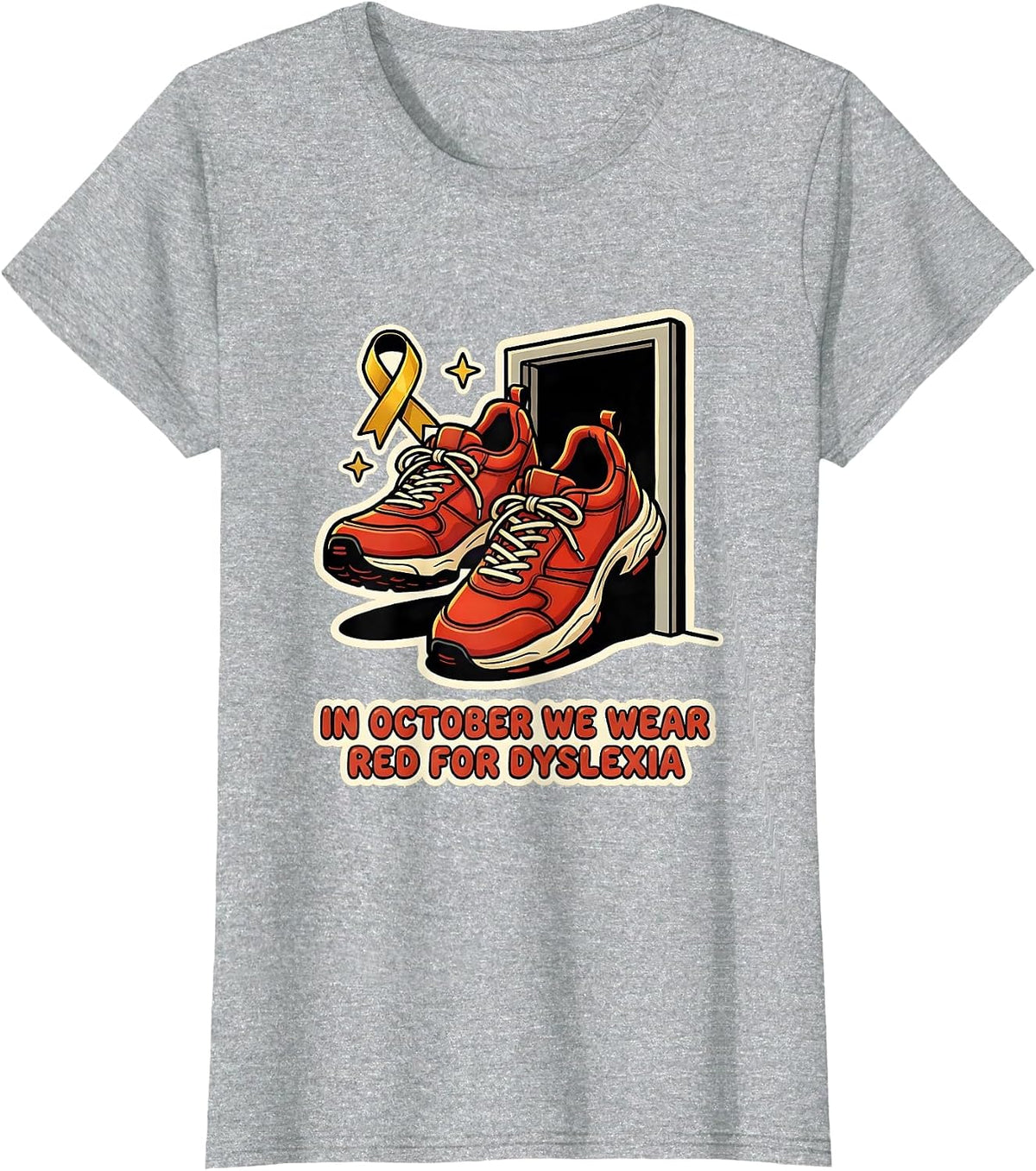 Women's In October We Wear Red for Dyslexia Teacher Dyslexia T-Shirt - Heather Grey