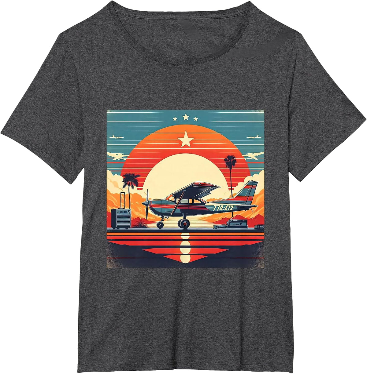 C-172 Skyhawk Vintage C172 Airplane Retro Sunset Pilot T-Shirt - Dark Heather Grey