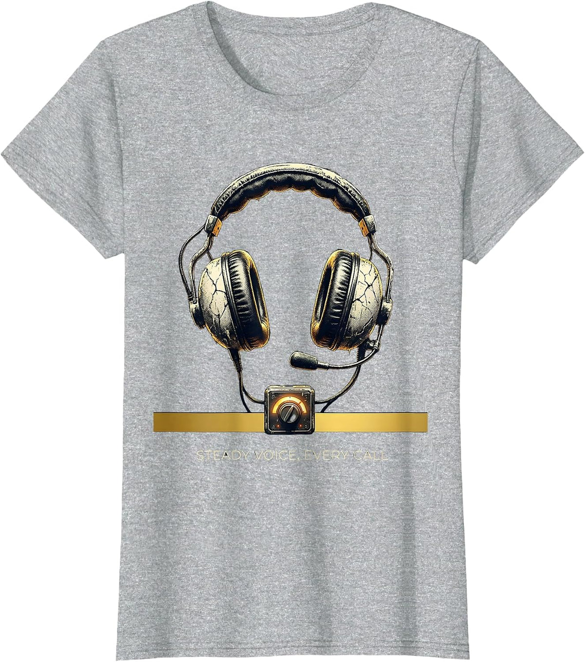 Women's Steady Voice Every Call Distressed 911 Dispatcher Thin Gold T-Shirt - Heather Grey