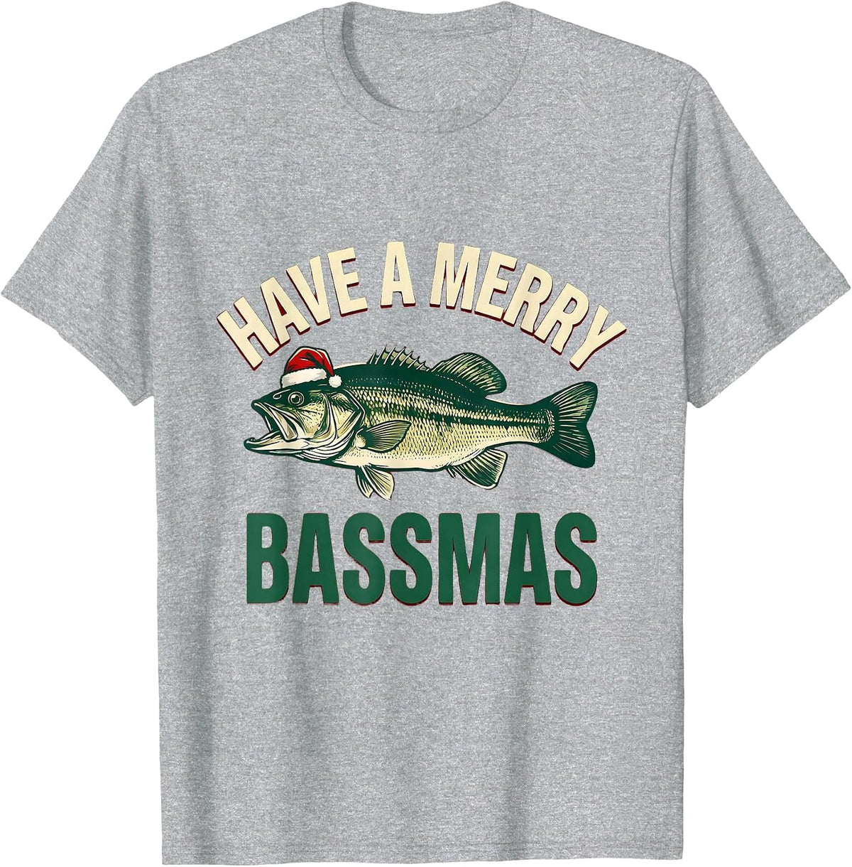 Men's Have a Merry Bassmas Funny Fishing Christmas Fisherman Gift T-Shirt - Heather Grey