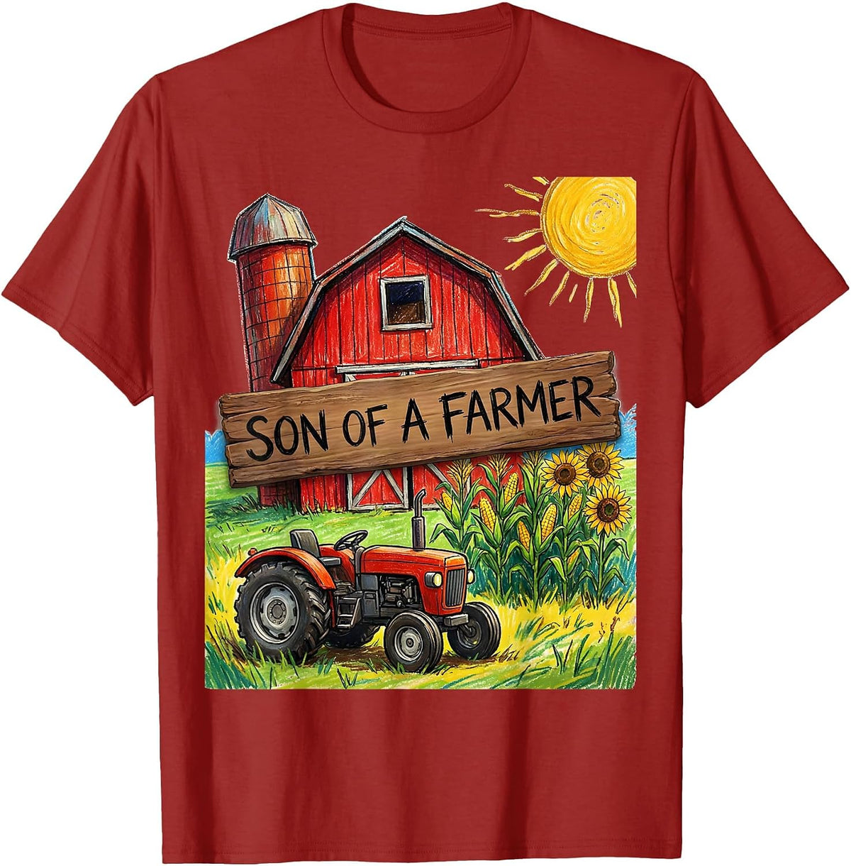 Men's Son of a Farmer Country Pride Graphic Design T-Shirt - Cranberry Red