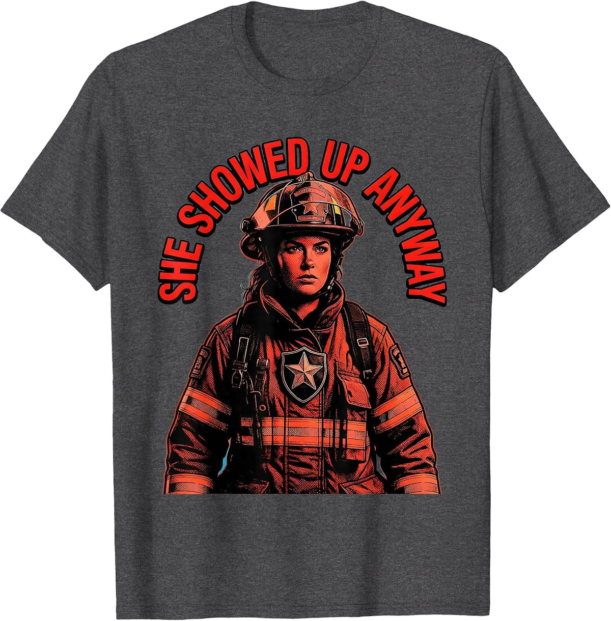 Men's 911 She Showed Up Anyway Dispatcher Design T-Shirt - Dark Heather Grey
