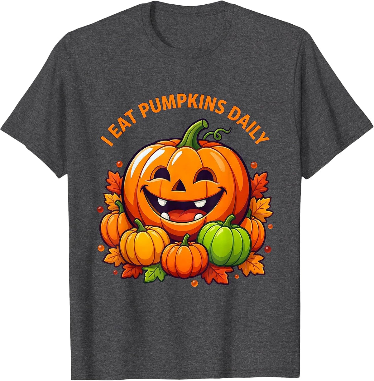 Men's I Eat Pumpkins Daily Funny Fall Harvest Design T-Shirt - Dark Heather Grey