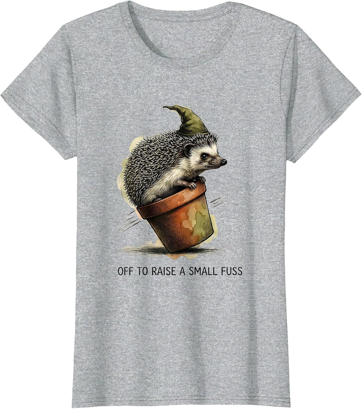 Off To Raise A Small Fuss Watercolor Hedgehog Whimsical T-Shirt - Heather Grey
