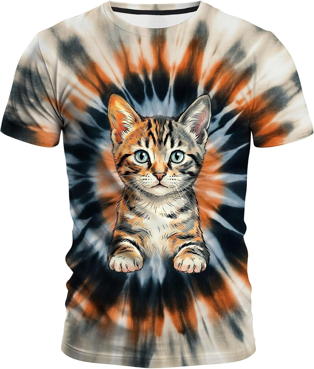 Funny Novelty Party Animal Tie‑Dye Pattern Shirt Graphic 3D T-Shirt Short Sleeve Crewneck Shirts for Men S-4XL - Cat-01