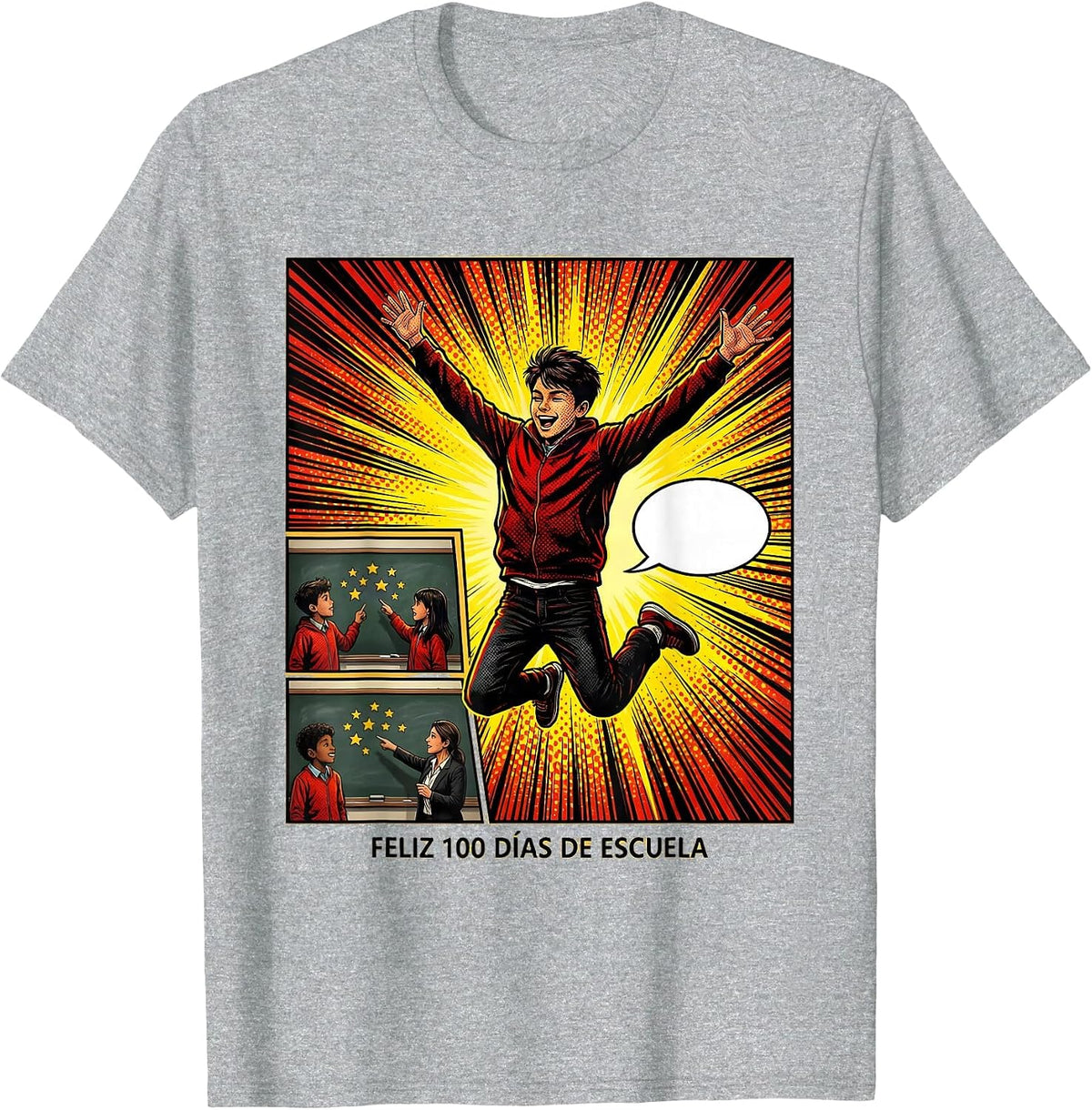 Men's Feliz 100 Días de Escuela Comic Book Spanish Teacher 100th T-Shirt - Heather Grey