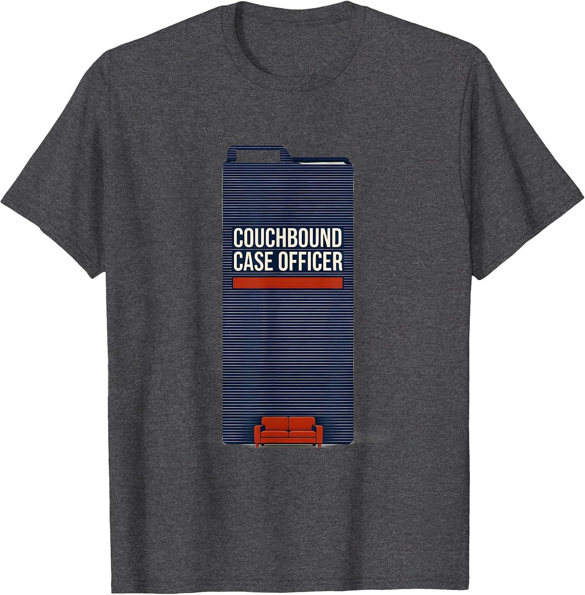 Men's Couchbound Case Officer True Crime Fan Humor T-Shirt - Dark Heather Grey