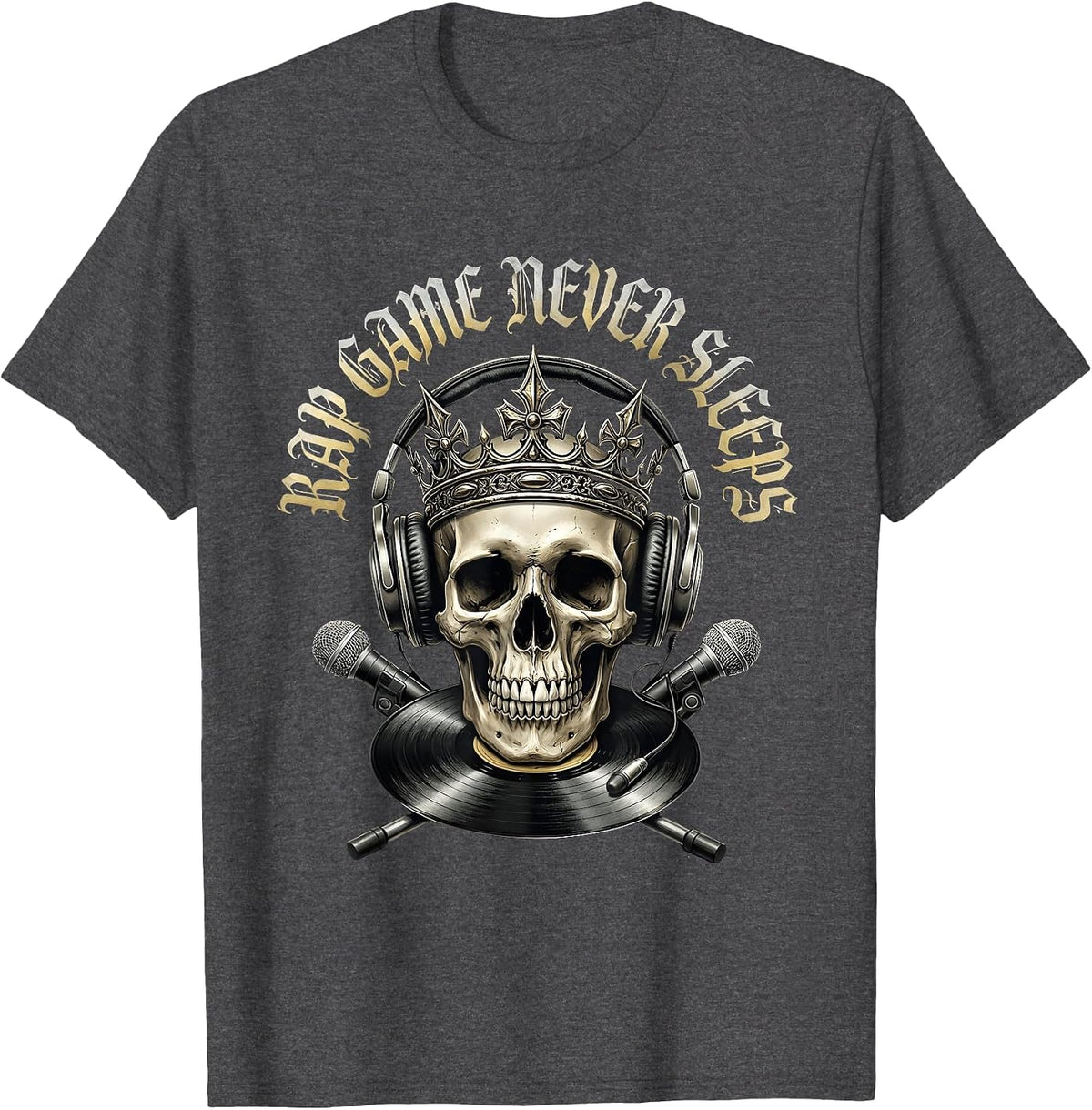 Rap Game Never Sleeps Hip Hop Men's Design T-Shirt - Dark Heather Grey