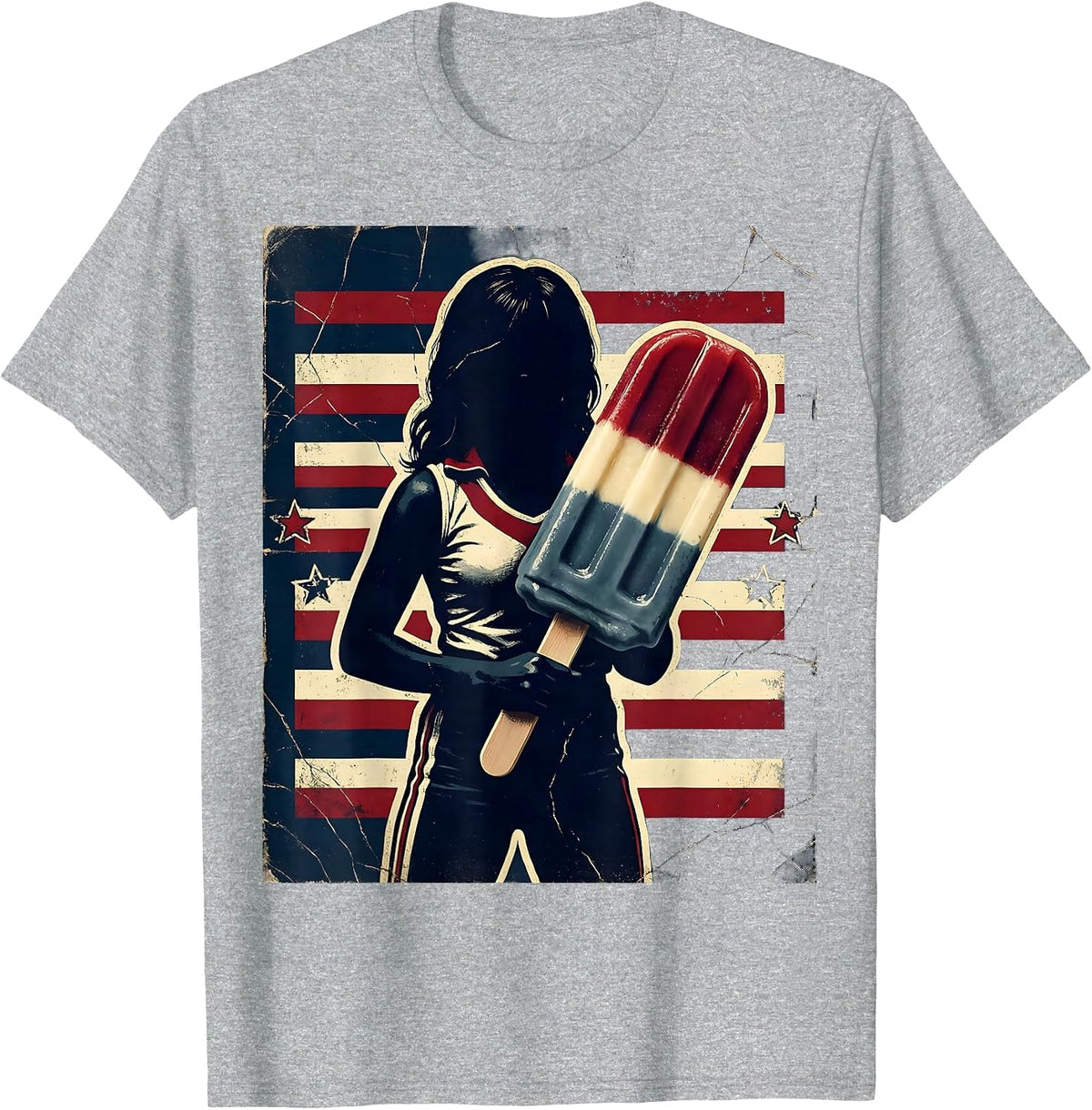 Men's Red White and Blue Popsicle Girl Summer Design T-Shirt - Heather Grey