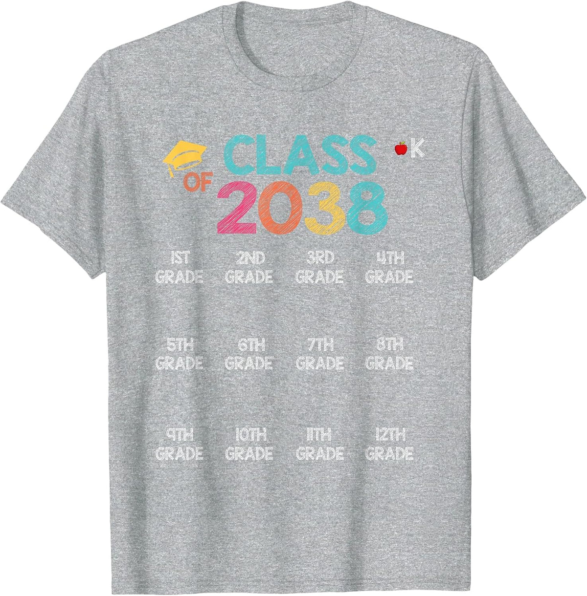 Class of 2038 Grow with Me Shirt Handprint Pre-K 12th Grade T-Shirt - Heather Grey