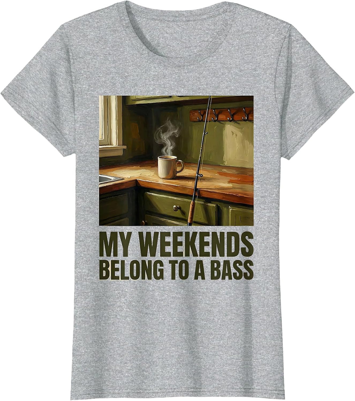 Women's My Weekends Belong To A Bass Funny Fishing Dad Fisherman T-Shirt - Heather Grey