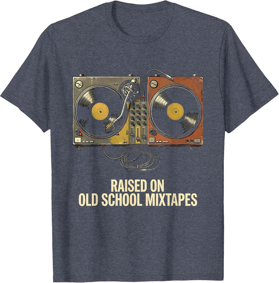 Raised On Old School Mixtapes Vintage Hip Hop DJ Nostalgia T-Shirt - Heather Blue