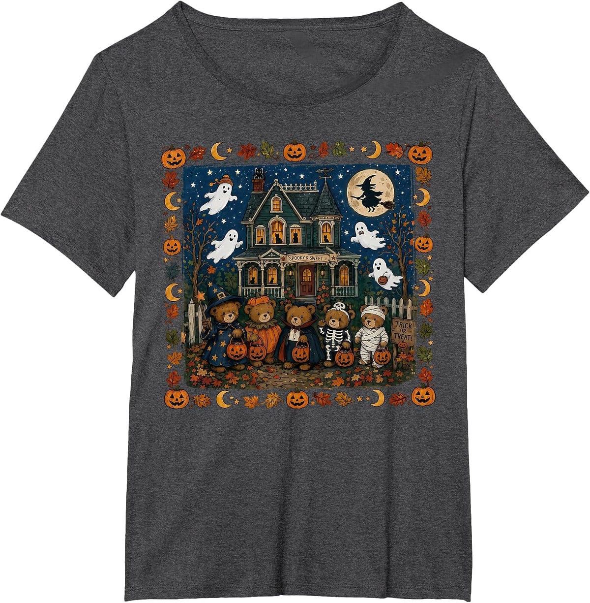 90s Bears Halloween Trick Or Treat Fall Season Boys Girls T-Shirt - Dark Heather Grey