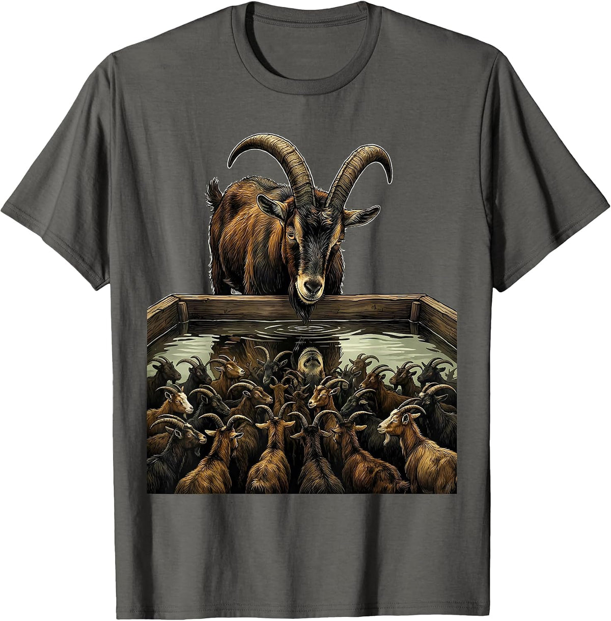 Men's Goat Herd Reflection Funny Farm Animal Lover T-Shirt - Asphalt Grey