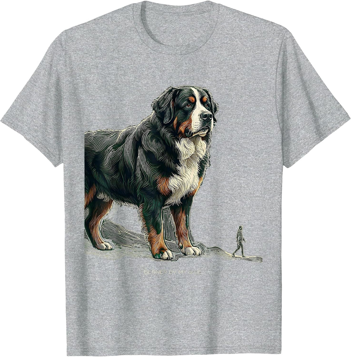 Men's Berner By My Side Funny Bernese Mountain Dog Lover Pet Humor T-Shirt - Heather Grey