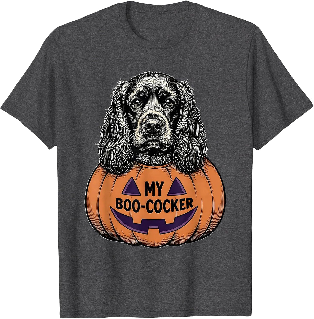 Men's My Boo-Cocker Funny Cocker Spaniel Dog Lover Halloween T-Shirt - Dark Heather Grey