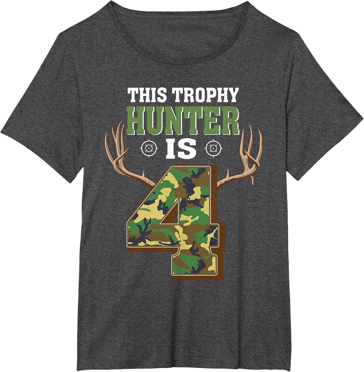 4 Year Old Hunting 4th Birthday Party Deer Hunter T-Shirt - Dark Heather Grey