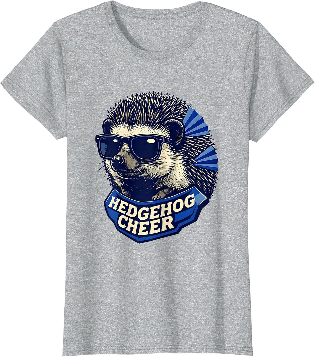 Women's Hedgehog Cheer Linocut Mascot Novelty Animal Team Spirit T-Shirt - Heather Grey