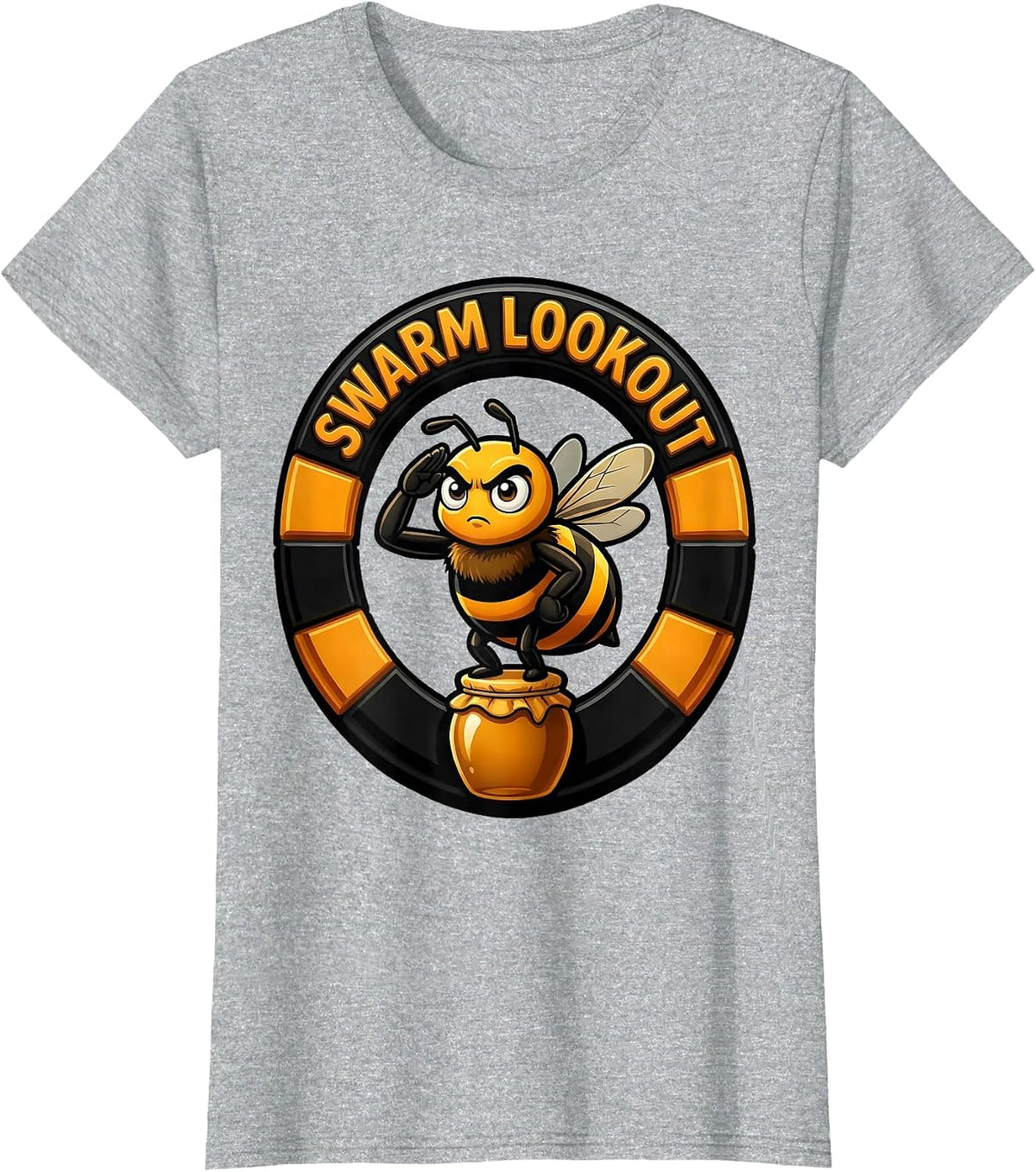 Women's Swarm Lookout Cartoon Bee Honey Jar Halloween Matching T-Shirt - Heather Grey