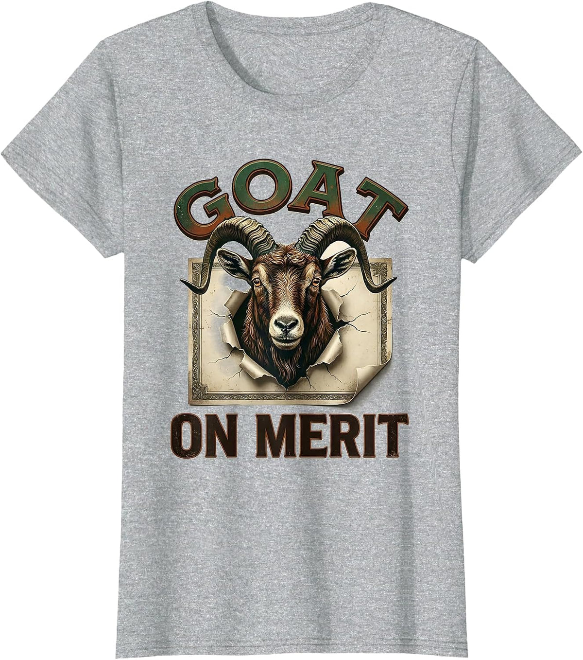 Women's GOAT On Merit Vintage Funny Goat Lover Farm Animal Humor T-Shirt - Heather Grey