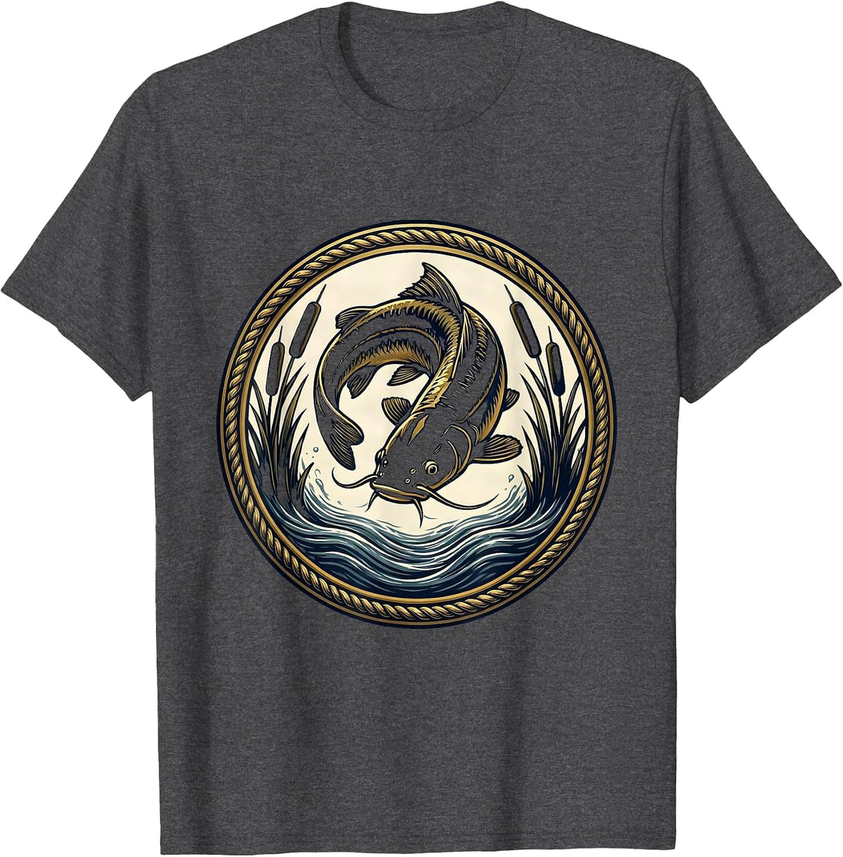 Giant Catfish Lurking Murky River Depths T-Shirt - Dark Heather Grey