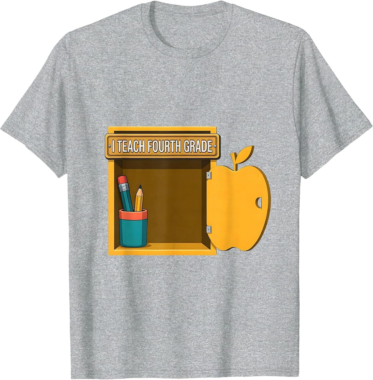 Men's I Teach Fourth Grade Flat Vector Teacher Appreciation Back T-Shirt - Heather Grey