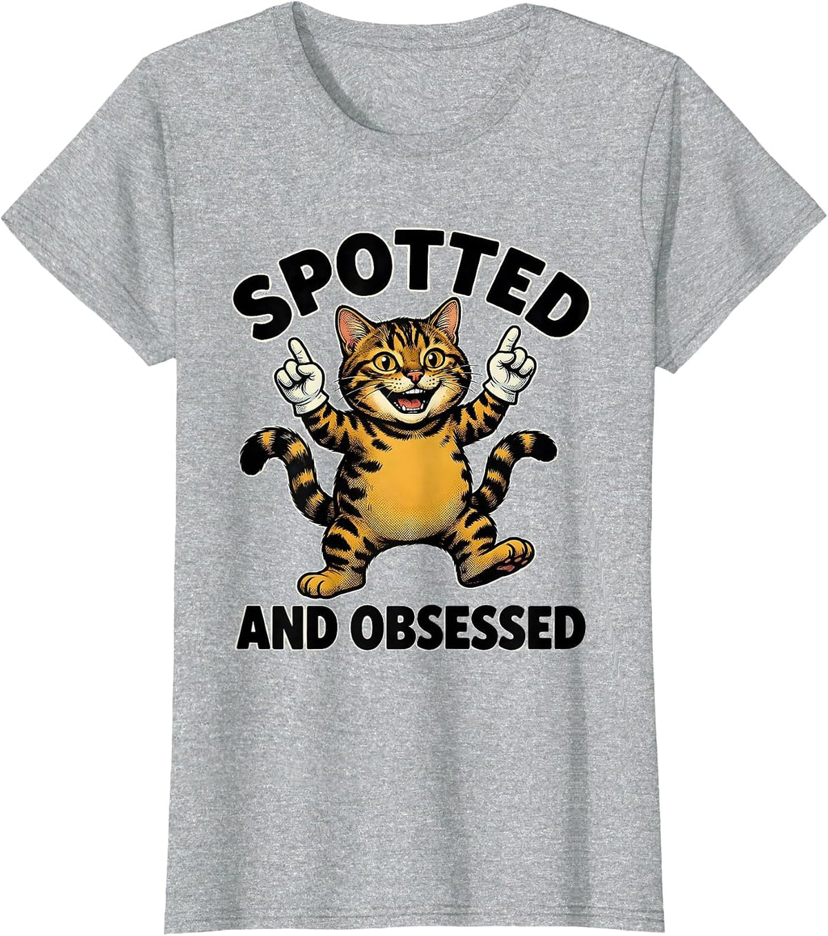 Spotted and Obsessed Bengal Cat Lover Design T-Shirt - Heather Grey