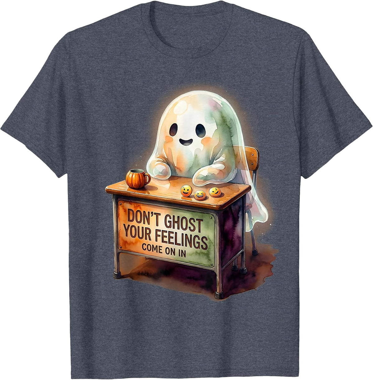 Don't Ghost Your Feelings Come On In Watercolor Ghost T-Shirt - Heather Blue