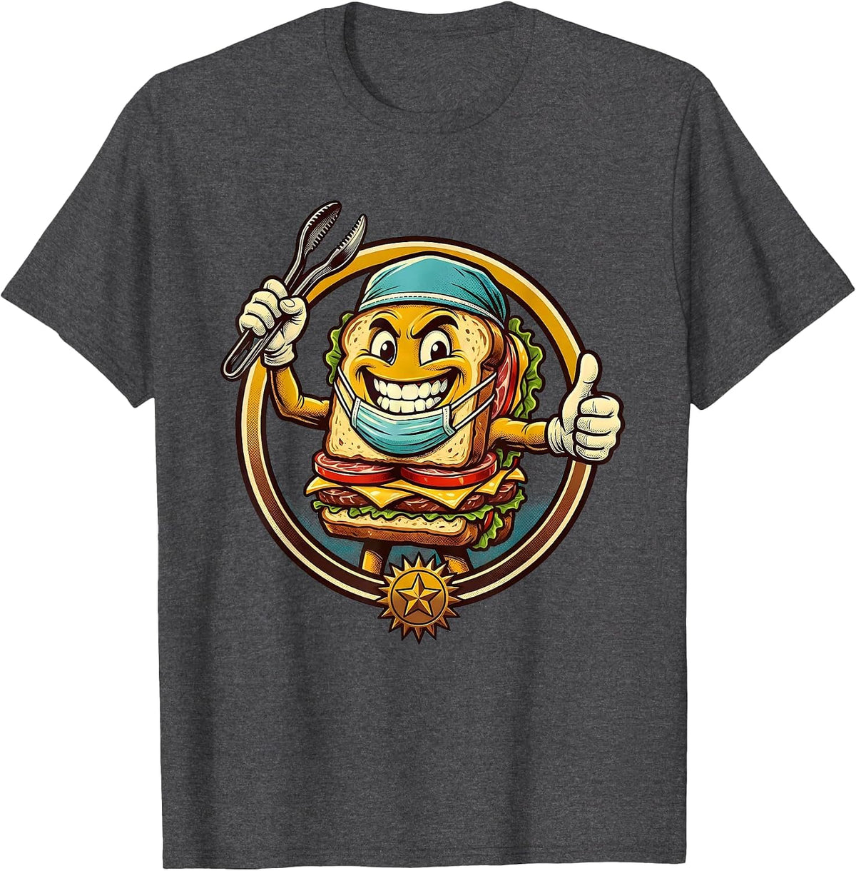 Men's Funny Sandwich Surgery Operating Room Graphic T-Shirt - Dark Heather Grey
