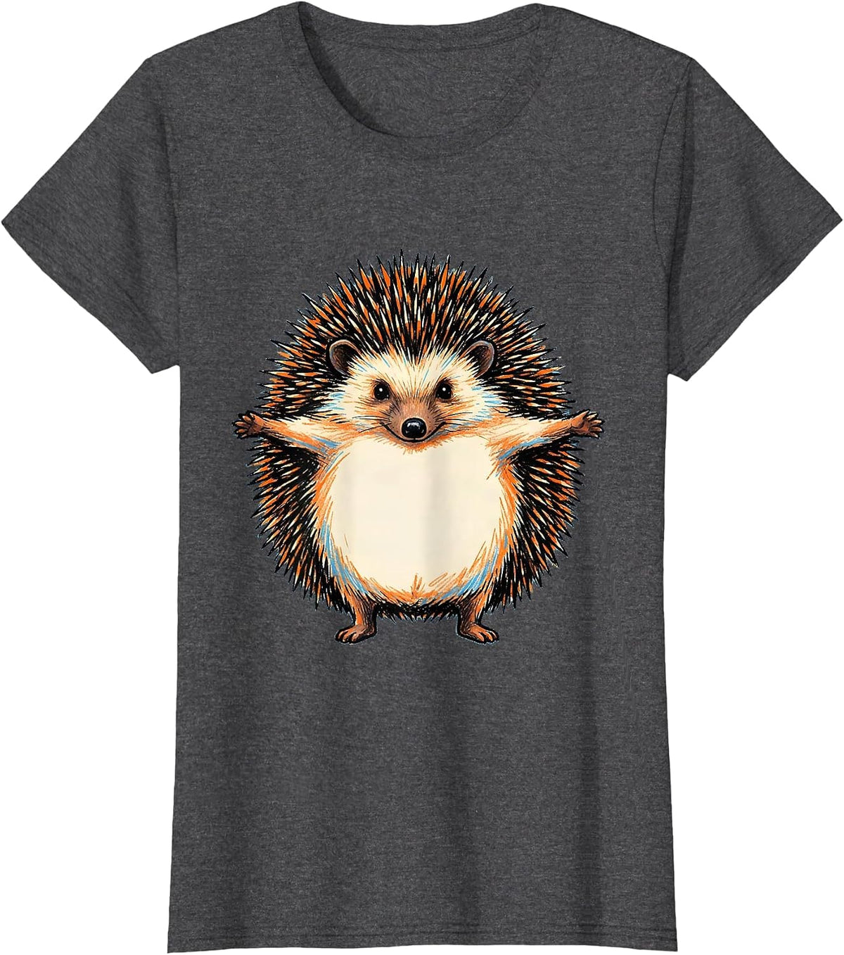 Women's Rounded Hedgehog Kidcore Cute Animal Lover Novelty T-Shirt - Dark Heather Grey