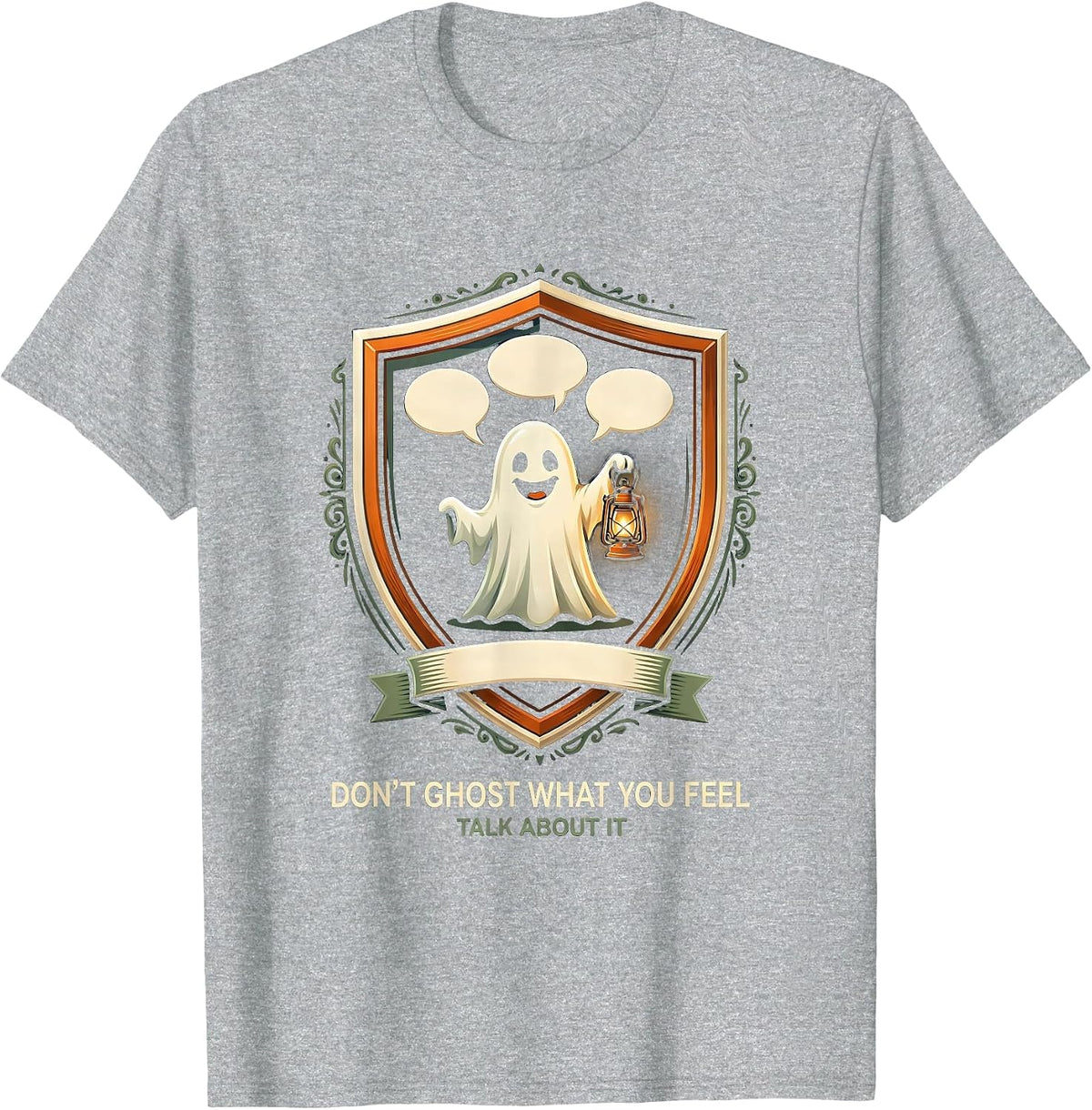 Men's Don't Ghost What You Feel — Talk About It Halloween T-Shirt - Heather Grey