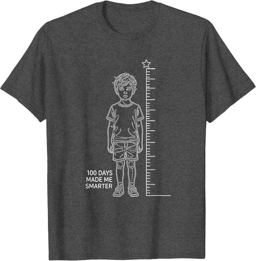 Men's 100 Days Made Me Smarter Line Art Kids School Milestone T-Shirt - Dark Heather Grey