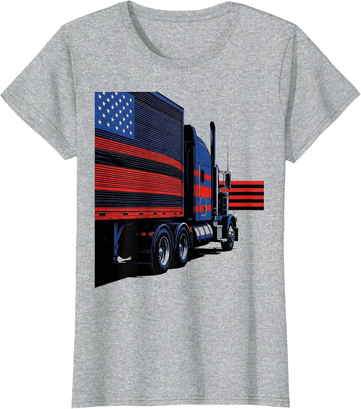 Semi Truck American Flag Patriotic Trucker Driver T-Shirt - Heather Grey