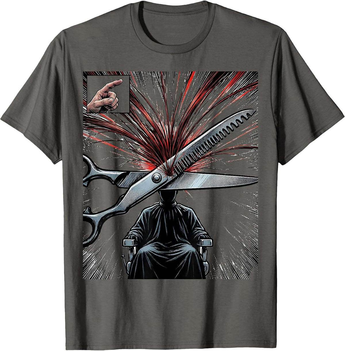 Oversized Shears Hairdresser Barber Comic Book Humor T-Shirt - Asphalt Grey