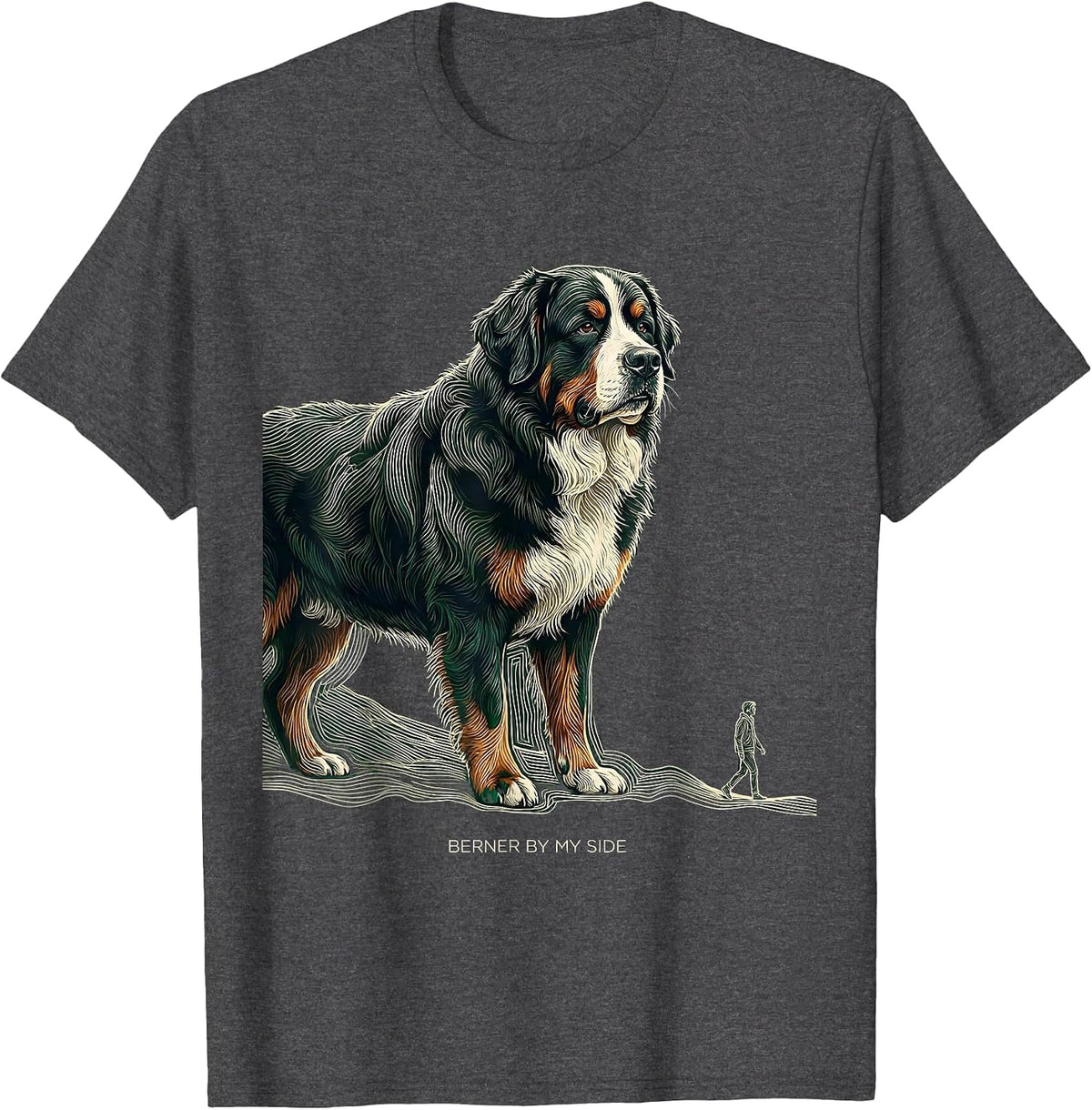 Men's Berner By My Side Funny Bernese Mountain Dog Lover Pet Humor T-Shirt - Dark Heather Grey
